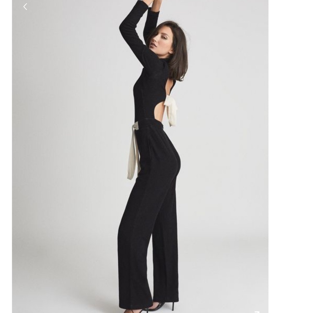 Reiss Black Jumpsuit with Cream Tie Detail